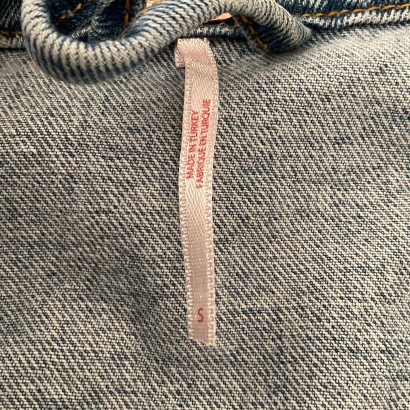 Free People Studded Denim Trucker Jacket Oversized Light Blue Size S - Picture 5 of 6